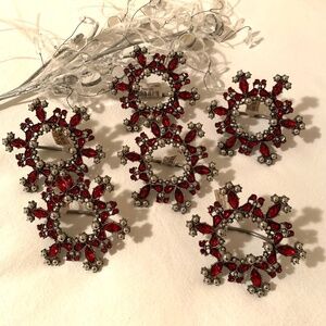 Pottery Barn Metal Jewel Wreath/ Snowflake Napkin Holders Set of 6